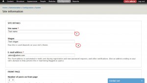 Drupal 7.x. How to change site name and slogan using admin panel configuration-2