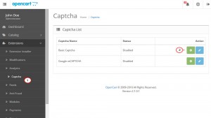 OpenCart 2.x. How to manage Captcha and reCAPTCHA-1