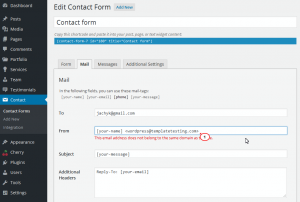 WordPress. How to deal with Contact form7 plugin This email address does not belong to the same domain as the site error -2